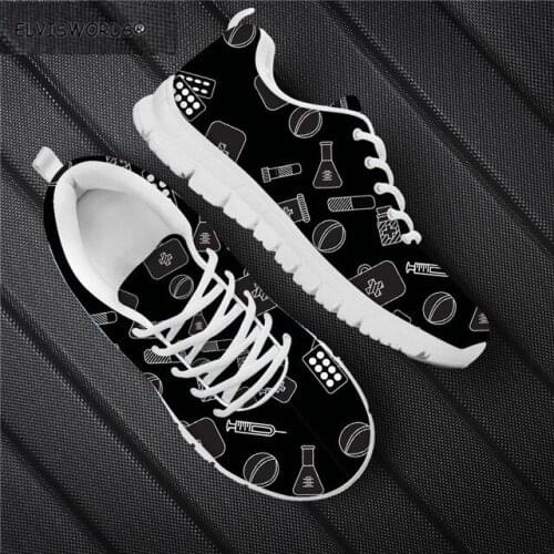 ELVISWORDS Ladies Lace-up Sneakers Medicine Pattern Comfortable Hiking Sports Shoes for Women Casual Female Flat-Shoes Simple