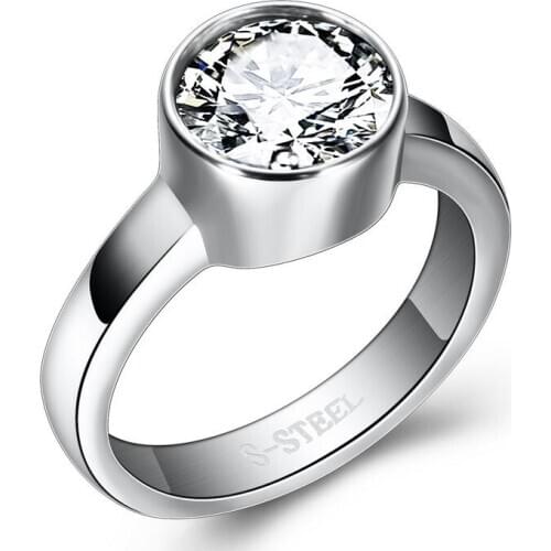 Round Zircon Engagement Jewelry Stainless Steel Rings Wedding Rings for Women Accessories