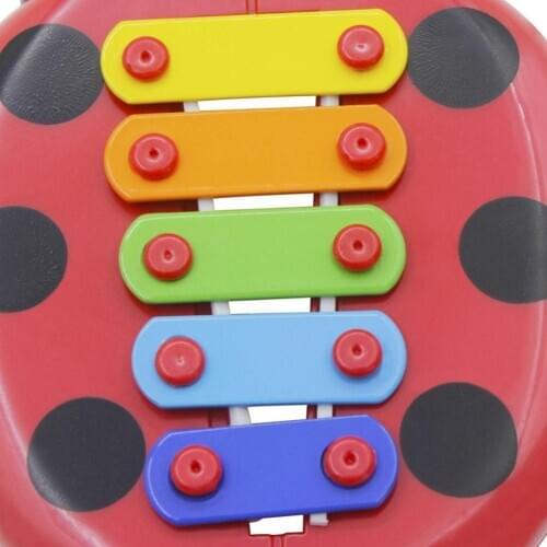 5-Tone Xylophone And Cymbal Hand-Held Piano Toy Ladybug Knocking Children Toys On Music Puzzle Learning Piano Y9B1