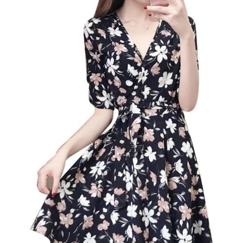 Summer Dress Fashion Women Party Flower Print Sexy Ladies V Neck Short Sleeve Belted Mini Dress robe femme платье летнее женское