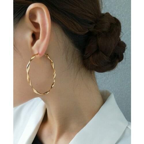 Lifefontier Twist Wave Metal Big Circle Hanging Earrings Geometric Round Gold Color Hoop Earrings for Women Jewelry Trendy 2021