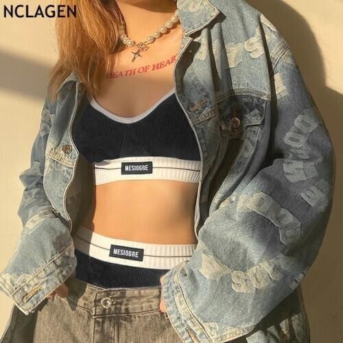 NCLAGEN Women Two Pieces Set Letter Label Contrast Color Patchwork Tracksuit Bra Camisole And Underwear Shorts Workout Outfits