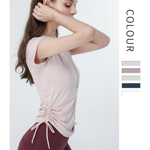 Yoga Clothes New Drawstring Short-sleeved T-shirt Slim Quick-drying Running Fitness Clothes Sportswear Women