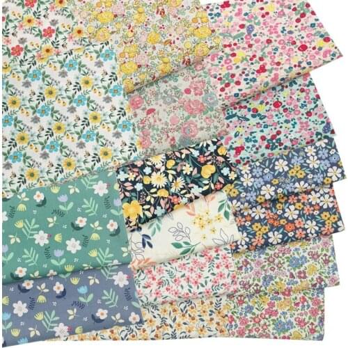 Pastoral Pink Yellow Orange Small Flower Rose Rabbit 100% Cotton Twill Fabric For DIY Handwork Patchwork Quilt Clothes Dress