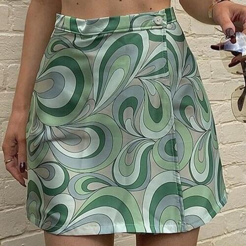 Sexy floral ripple printed y2k satin High-waisted skirt womens vintage aesthetic E-girl Kawaii harajuku mini skirt fairy grunge