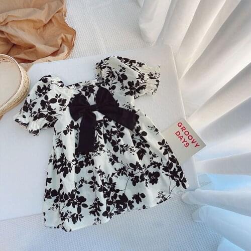 Girls' Floral Dress Spring Summer 2021 New Korean Childrens Cotton Baby Girl Bow Princess Dress Cute