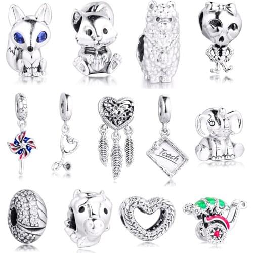 CKK Heart Dreamcatcher Fox Charms 925 Original Fit Pandora Bracelets Sterling Silver Charm Beads for Women Jewelry Making DIY