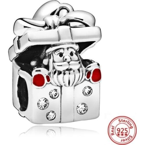 925 Sterling Silver Beads Santa Claus Gift Box Charm Fit Original Pandora Bracelet For Women DIY Christmas Gift