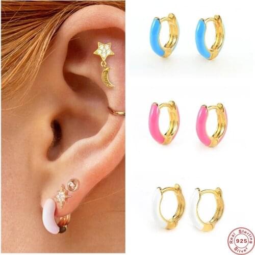 Aide 925 Sterling Silver Blue Pink Black Enamel Thick Hoop Earrings For Women 2021 Trend Dripping Oil Huggie Earring Jewelry
