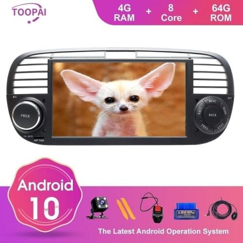 TOOPAI 7" Android 10.0 Autoradio For Fiat 500 2009-2015 Auto Radio Stereo Head Unit GPS Navigation Car Multimedia Player 500