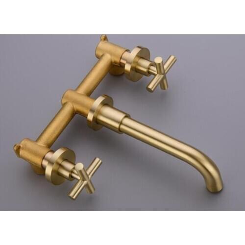 Vidric Basin Faucet Wall Mounted Golden Matte/Rose Gold Dual Handle In-Wall Bathroom Sink Faucet 3 Holes Hot & Cold mixer Tap To