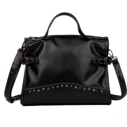 Vintage Nubuck Leather Female Top-handle Bags Rivet Larger Women Crossbody Bags Shoulder Bag Motorcycle Messenger Bag