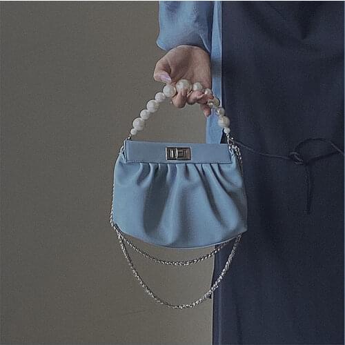 Pearl Chain Cloud Bag for Women 2021 Spring and Summer New Soft Leather Pleated Graceful Shoulder Underarm Bag