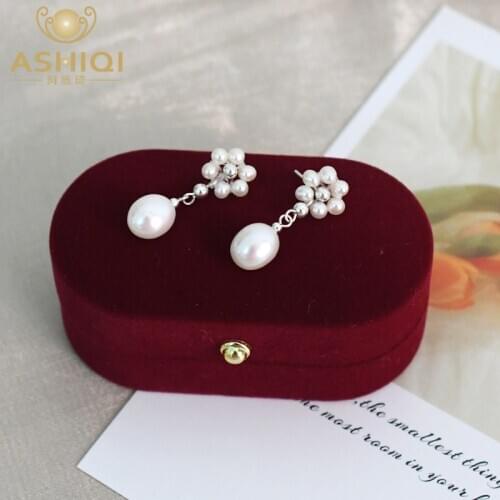ASHIQI Natural freshwater pearl earrings 925 sterling silver Handmade braided elegant flowers long gift for women 2021 NEW