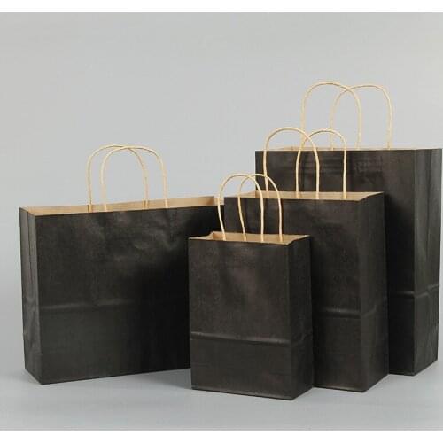 10 Pcs/lot Gift Bags With Handles Multi-function High-end Black Paper Bags 4 Size Recyclable Environmental Protection Bag