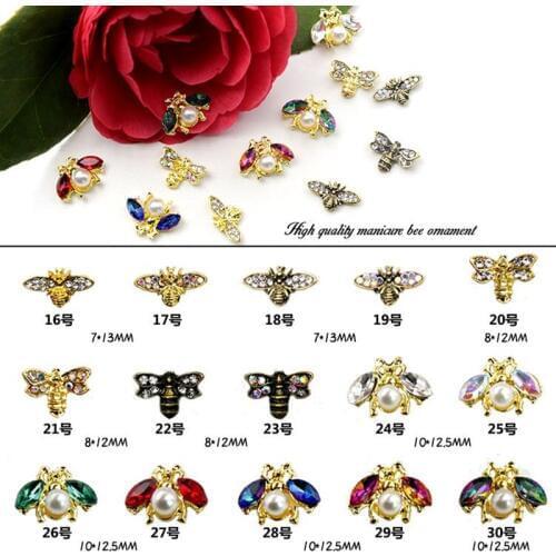 10pcs Metal Alloy Bee Design 3D Nail Art Decorations Charm Crystal Pearl Jewelry Gem Japanese Style Manicure Design Accessories