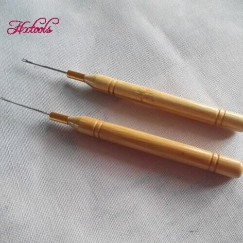 100Pcs Hair Hook Needles Wooden Handle Pulling Hook Needle Hair Extensions For Pulling Micro Ring Tools Hair Extension Tools