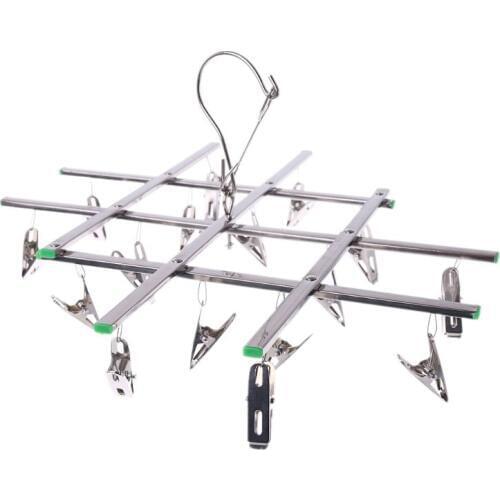 16 Clip Stainless Steel Windproof Collapsible Clothespin Laundry Hanger Sock Underwear Towel Drying Rack Clothes Peg Airer Dryer