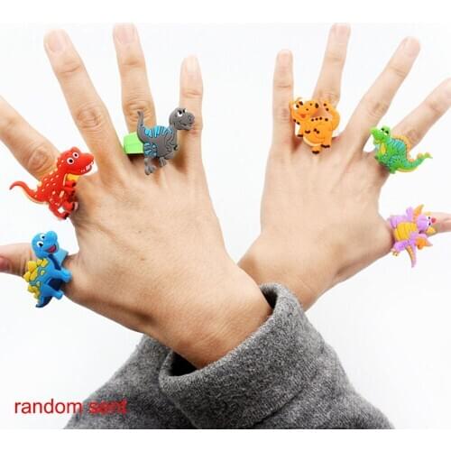 6pcs Creative Cartoon Dinosaur Rubber Ring Party Favor Ring Happy Birthday Party Decorations Kids Tropical Jungle Party Supplies