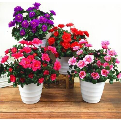 7 branch/bouquet Artificial Red Azalea Flowers Bushes Wedding Home Garden Fake Flowers Decoration