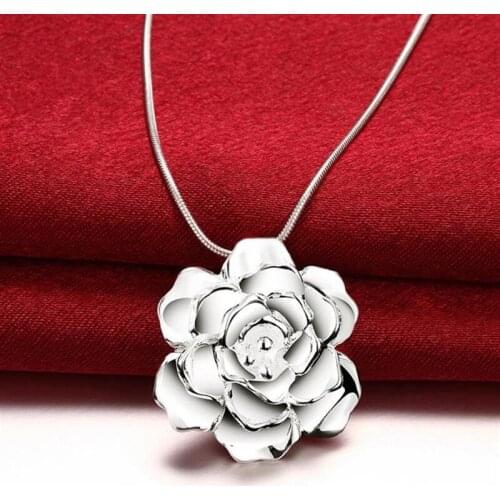 925 Sterling Silver Necklace For Women 18 inches beautiful Blooming flowers Pendant Fashion Christmas gift Wedding party Jewelry