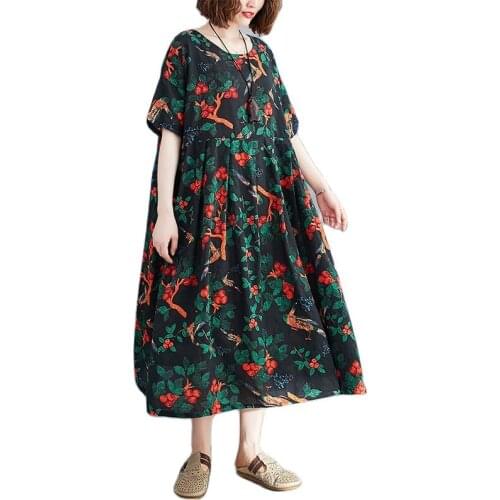 ARCSINX Floral Womens Dress Large Size 4XL 5XL 6XL Print Cotton Summer Dress Women Prairie Chic Oversiezd Womens Dresses