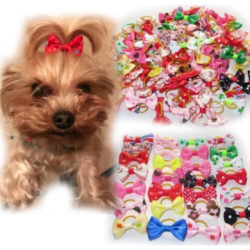 20pcs/lot Dog Grooming Accessories Pet Hair Bows with Rubber Bands Loverly Grooming Bowknot for Small Dogs Puppy Cats Headwears