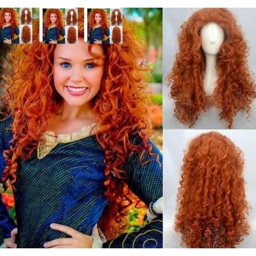 Free Shipping Jewelry Wig Fashion Brave Merida Costume Wig Curly Wavy Orange Hair Cosplay Party Long Wig Free Shipping