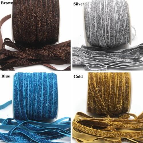 10yards 3/8" FOE Glitter Velvet For Kids DIY Headbands Elastic Headband Hair Accessories 1cm Width Headwear