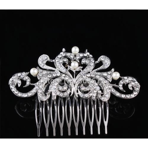 Elegant Silver Color Crystal Flower Hair Jewelry Accessory For Wedding Bridal Free Shipping Pearl Hair Jewelry