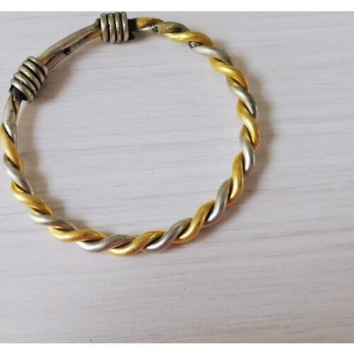 Ethnic fashion twist yellow white copper bracelet pure brass mens and womens bracelet push pull button