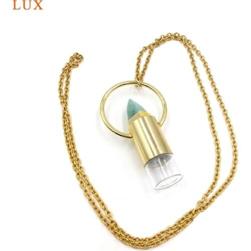Natural Crystal Quartz Rollerball Perfume Bottle For necklace Amazonite Bullet pendant massage vial Pointed Oil Diffuser