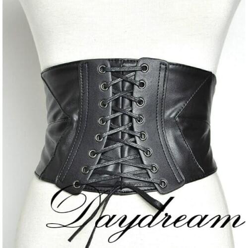 Gothic lacing girdle Women waistbelt Black PU Cummerbunds