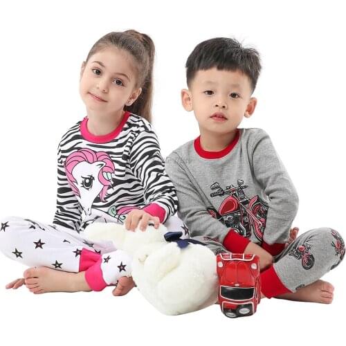 Cotton Boys And Girls Full Sleeve Unicorn Pajamas Children 2pc Long Sleepwear Unicorn Kids Pyjamas Sets For 2-8Years