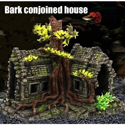 Exquisite Resin Imitation Wooden Root House Ruins Aquarium Ornament Fish Tank Decoration Accessories-37