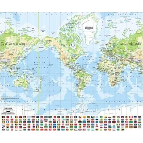 90x90cm Mercator Projection World Map Non-woven Inkjet Waterproof World Map with National Flag Office & School Supplies