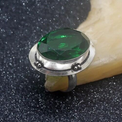 Dashing Oval GreenTopaz Silver Color Jewelry Band Ring For Women Size 7 HD409