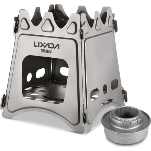 Lixada Compact Folding Titanium Wood Stove with Mini Alcohol Stove Camping Stove for Outdoor Camping Cooking Picnic Hiking