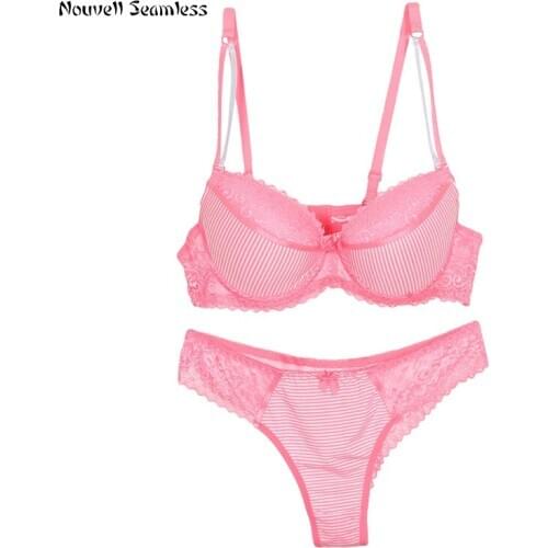 Nouvelle Seamless New Sexy Lace Bras Set BCDE Cup French Bow Underwear Brassiere and Panty Push Up Demi Lingerie For Womens