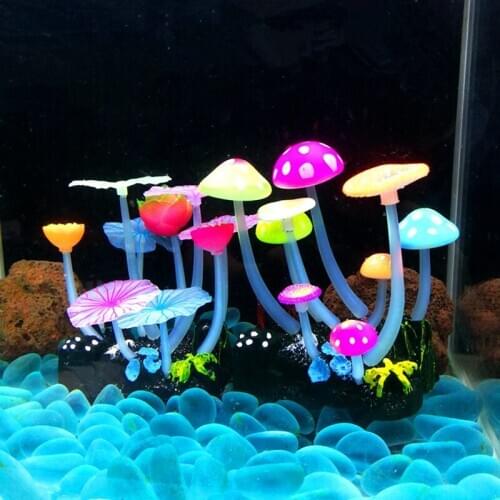 Aquarium Landscaping Decorations Fish Tank Luminous Simulation Water Grass Mushroom Lotus Leaf