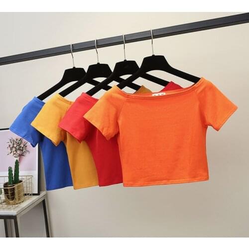 Summer T-Shirt Women O-Neck Solid High Waist Short Fashion T-shirts For Women Casual Slim Womens T-Shirt Camiseta Mujer Top