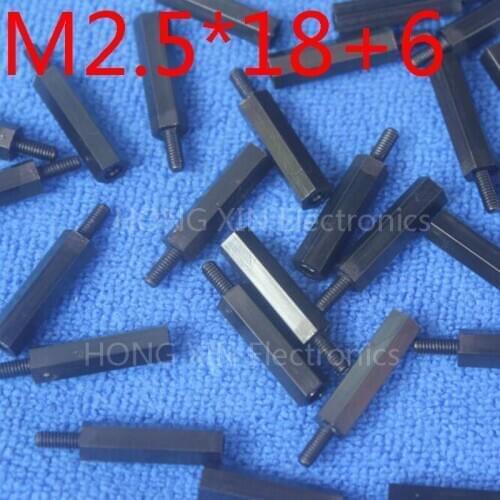 M2.5*18+6 1pcs BLack nylon Standoff Spacer Standard M2.5 Male-Female 18mm Plastic Standoff Repair parts High Quality