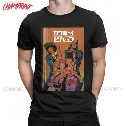 Mens T-Shirt Cowboy Bebop Spike Spiegel Jet Black Vintage Pure Cotton Tees Short Sleeve T Shirts Round Neck Clothes Big Size