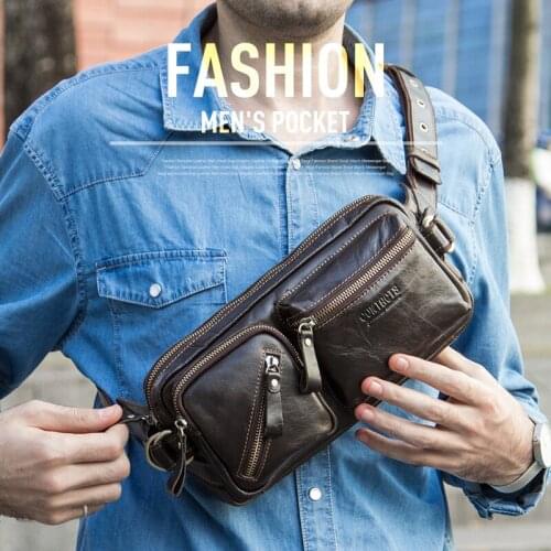The first layer cowhide multifunctional mens belt bag leather shoulder messenger bag