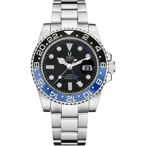 U1001 brand Luxury Greenwich type Men Mechanical Watch Stainless Steel Wristwatch Top automatic Men Watches reloj hombre