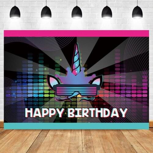 Musical Symbol Unicorn Background Black Bokeh Happy Birthday Party Photography Backdrop Photo Booth Studio Banner Supplier