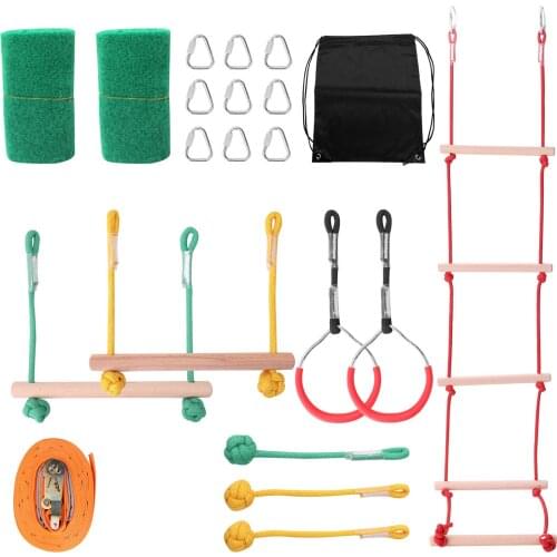 Outdoor Climbing Sports Obstacle Walking Flat Belt Rope Combination Suit Rope Ladder Children Kids Balance Training Equipment