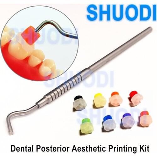 1set Dental Aesthetic Printing Mold Kit Metal Handle with 8pcs mold for Posterior Teeth Printing Mould set Dental Trimmer Tool