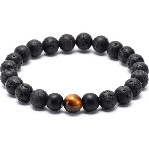 Natural Lava Volcanic Rock Matte Onxy Wrapped Tiger Eye Beaded Charms Unisex Bracelet Bangle For Women Dainty Gift Daily Jewelry