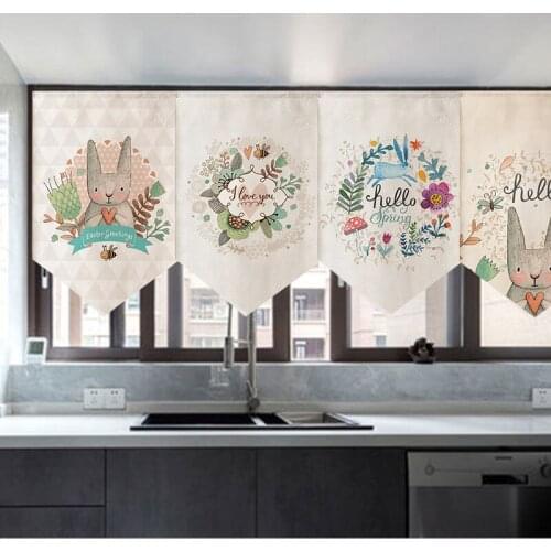 Nordic Cartoon Rabbit Partition Flag Curtain Decoration Japanese Triangular Curtain Door Curtain Bedroom Kitchen Curtain